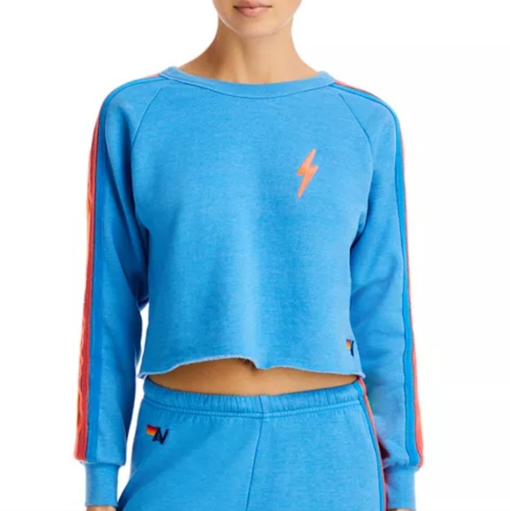 Aviator Nation Blue Sweatshirt with Pink Lightning Bolt